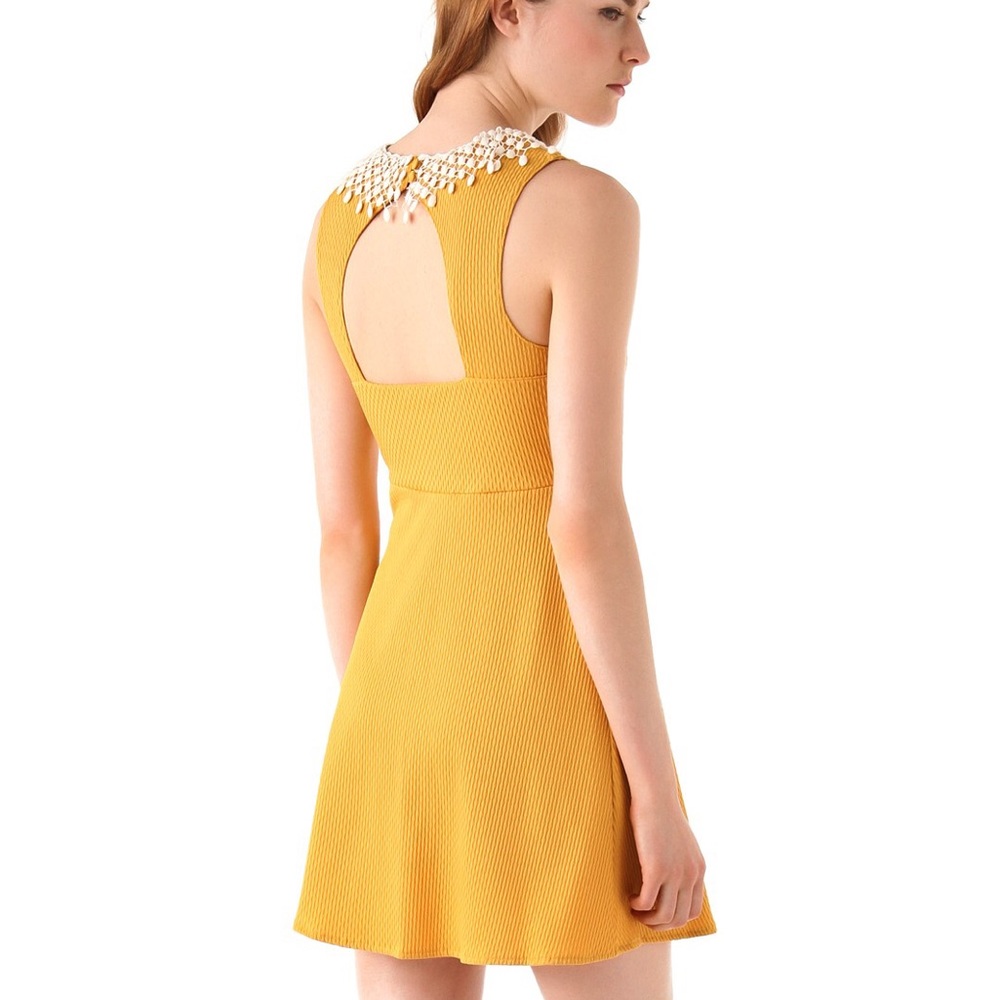 Free People mustard yellow skater dress w/ cutout